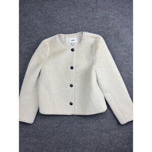 Jason Wu Jacket Womens Small White Faux Fur Collarless Button Front Lined Short